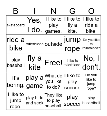 fun in the sun Bingo Card