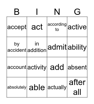 Untitled Bingo Card