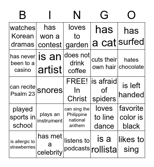 Someone in Pre Cursillo Who ...  Bingo Card