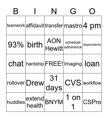 MCTD Bingo Card