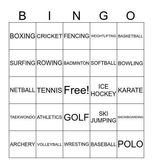 SPORTS Bingo Card