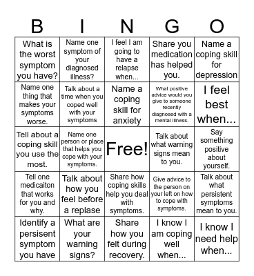 Symptom Management Bingo Card