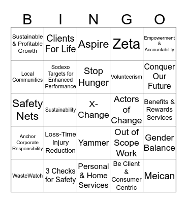 X-Change: Global Employee Broadcast Bingo Card