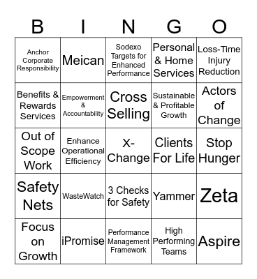 X-Change: Global Employee Broadcast Bingo Card