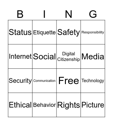 Digital Citizenship  Bingo Card