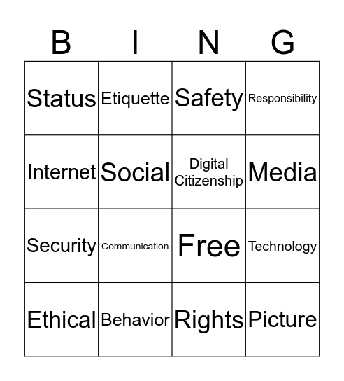 Digital Citizenship  Bingo Card