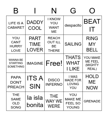 one for the road Bingo Card