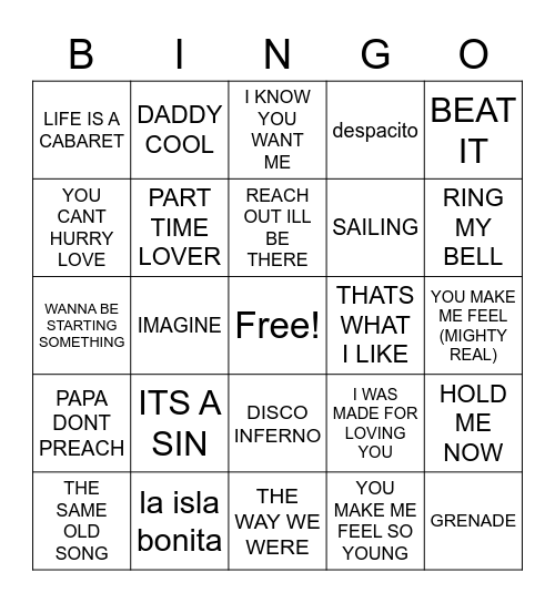 one for the road Bingo Card