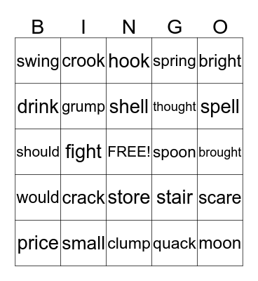 Word Families Bingo Card