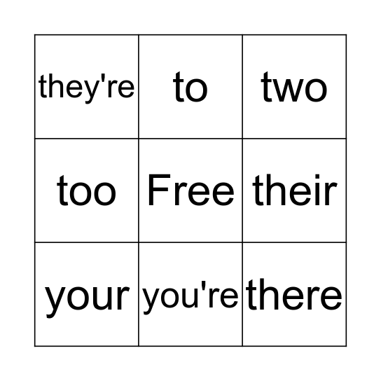 Homophone Bingo Card