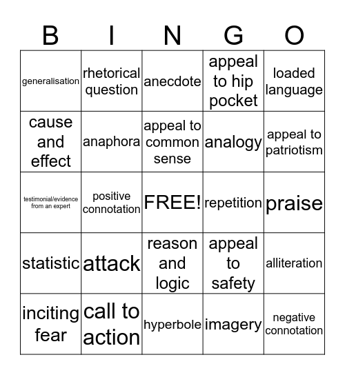 Persuasive Techniques Bingo Card