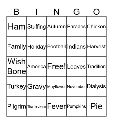 THANKSGIVING Bingo Card