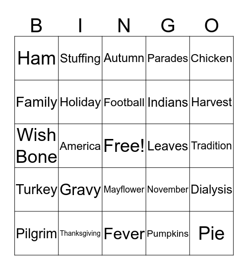 THANKSGIVING Bingo Card
