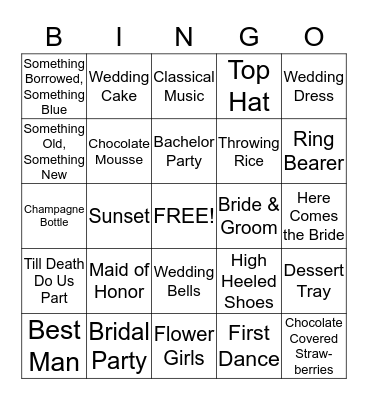 Bridal Shower Bingo Card