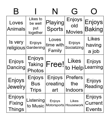 Know Your Resident Bingo Card