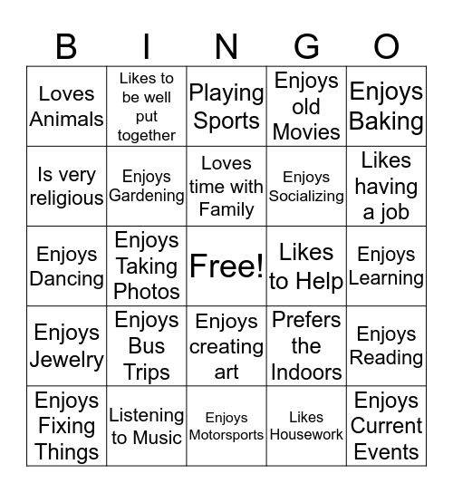 Know Your Resident Bingo Card