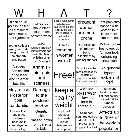 Flat Feet Bingo Card