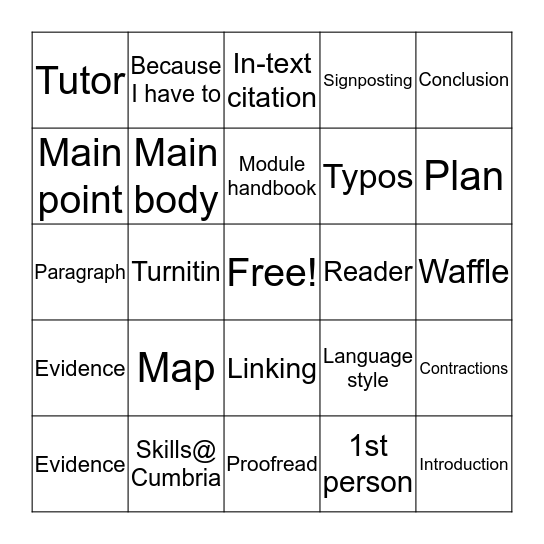 Academic Writing Bingo Card