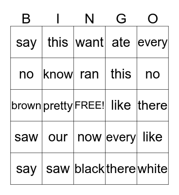 Leo's Sight Words Bingo Card
