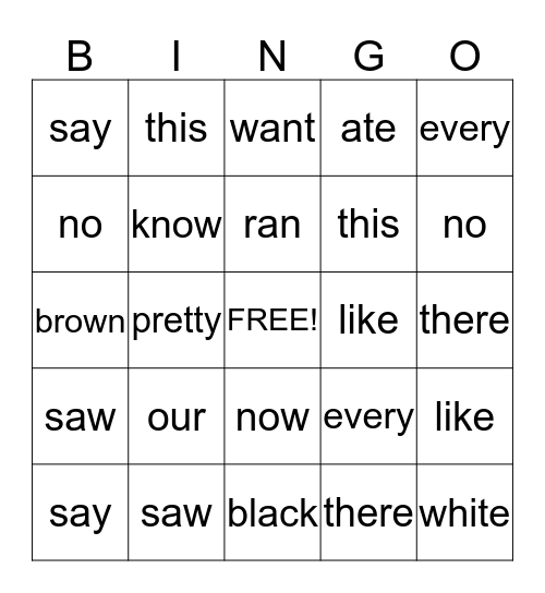 Leo's Sight Words Bingo Card