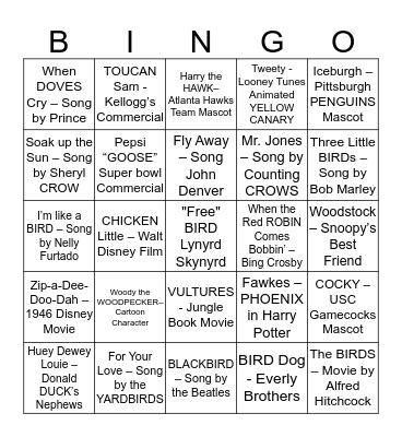 EYEGUYS "BIRD" BINGO Card