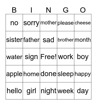 ASL Bingo  Bingo Card