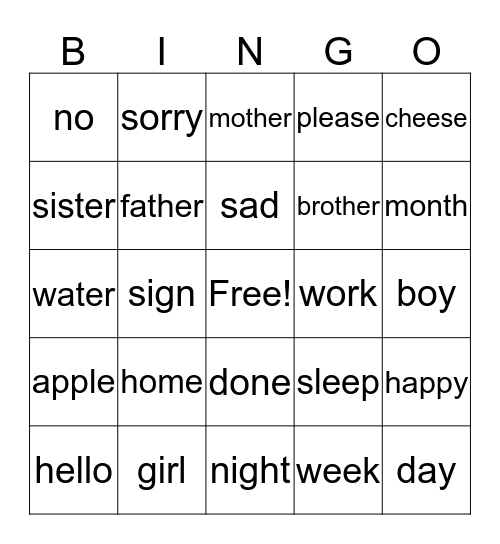 ASL Bingo  Bingo Card