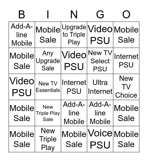 Olentangy Sales Bingo Card