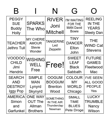 Musical Bingo Card