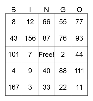 Math-Division Bingo Card