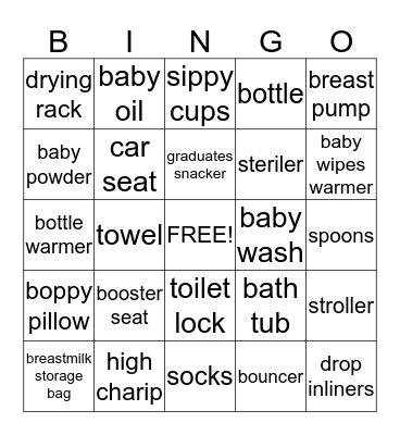 Terry's Baby Essentials Bingo Card