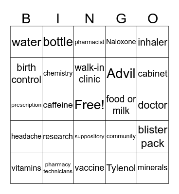 Pharmacy Bingo Card