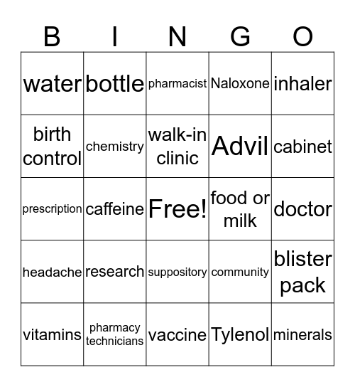 Pharmacy Bingo Card