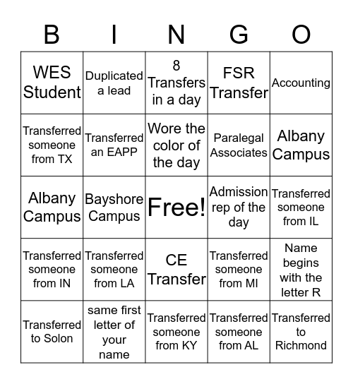 CC Bingo Card