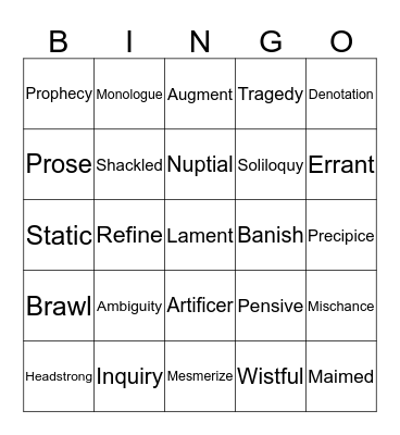 Vocabulary Bingo Card