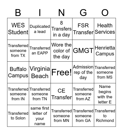 CC Bingo Card