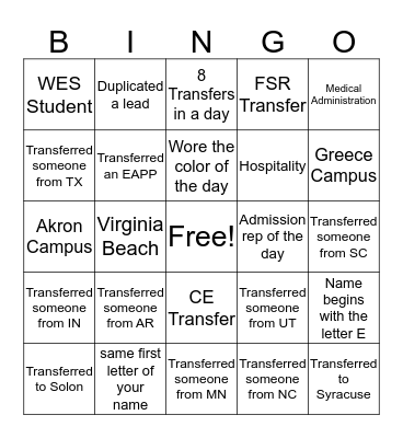 CC Bingo Card