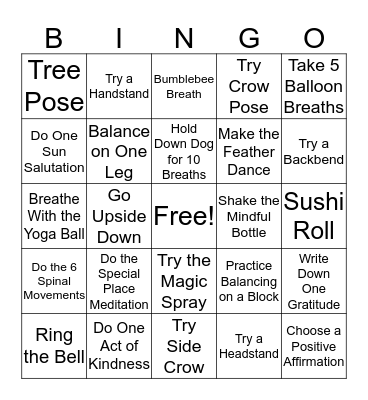 Newport Yoga Bingo Card