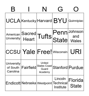 College Bingo Card