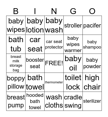 Terry's Baby Essentials Bingo Card