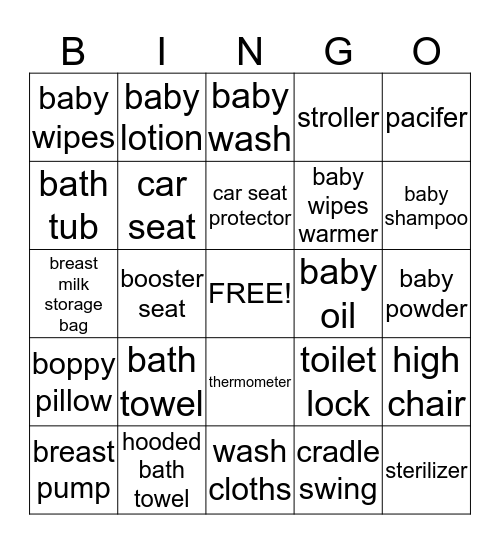 Terry's Baby Essentials Bingo Card