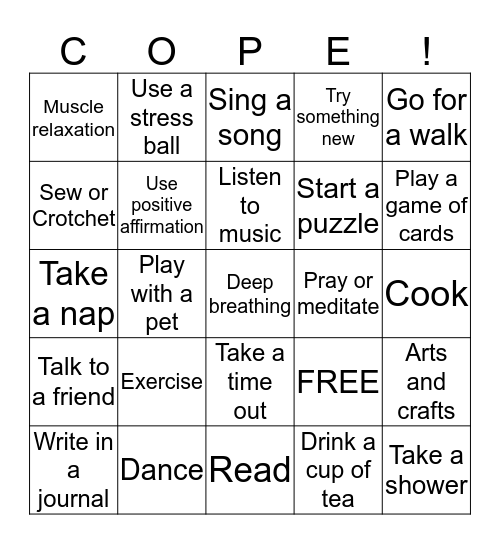 Coping Skills Bingo Card