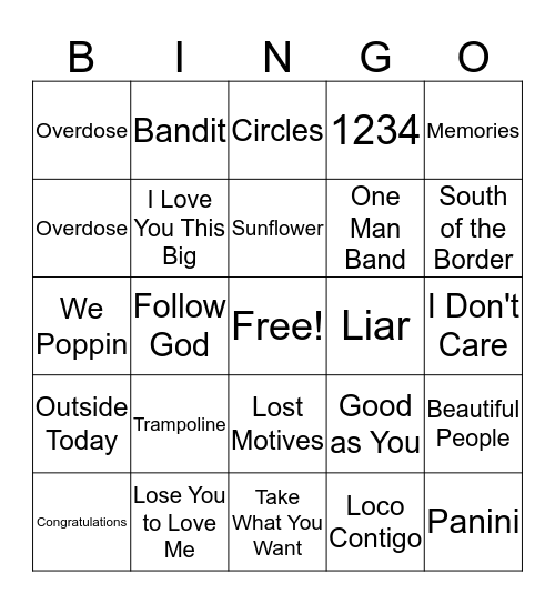 Music Bingo Card