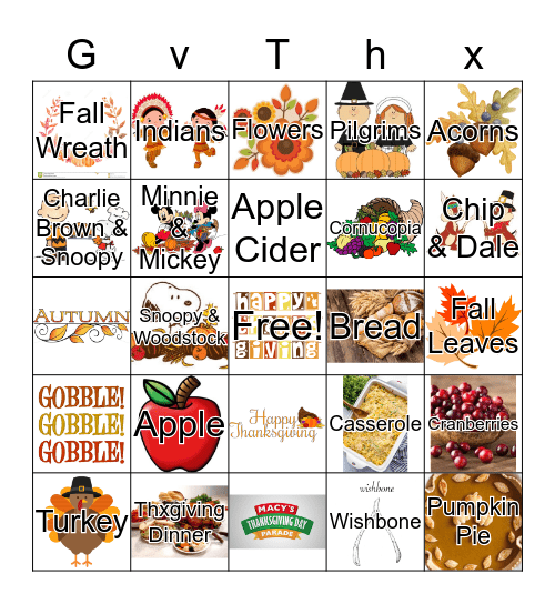 Thanksgiving Bingo Card