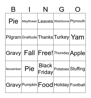 Thanksgiving Bingo Card