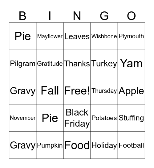 Thanksgiving Bingo Card