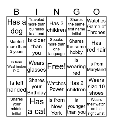 Mix and Mingle Bingo Card