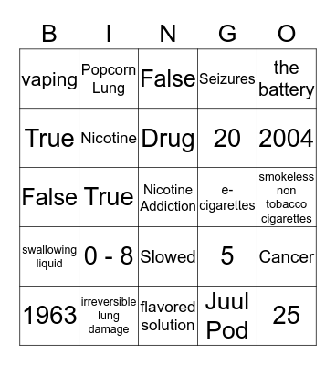 JUULING/VAPING  Bingo Card