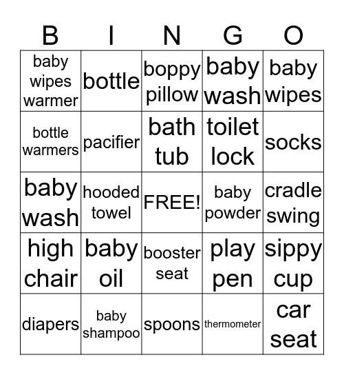 Terry's Baby Essentials Bingo Card