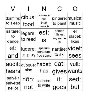 Vincō! (I win!) Bingo Card